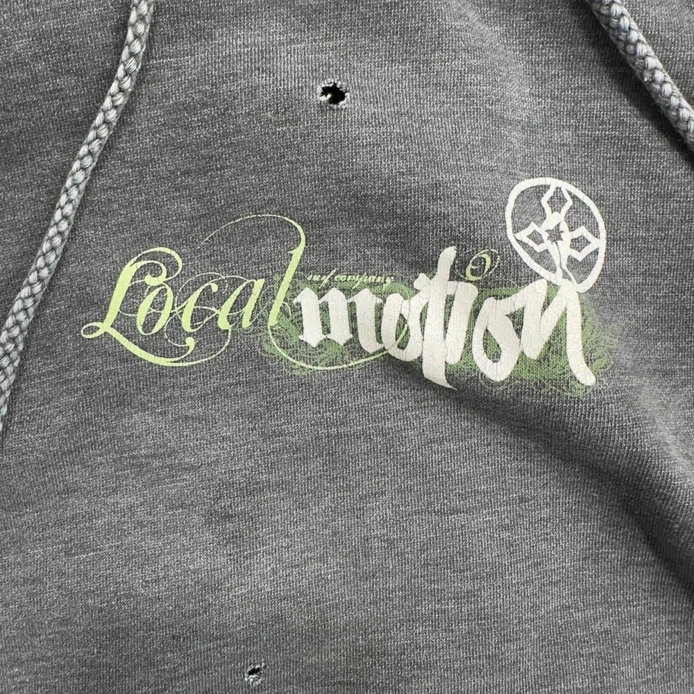 Local Motion Cutoff Hoodie Men's XL Gray Distressed Sleeveless Surf Sweatshirt - Picture 3 of 7